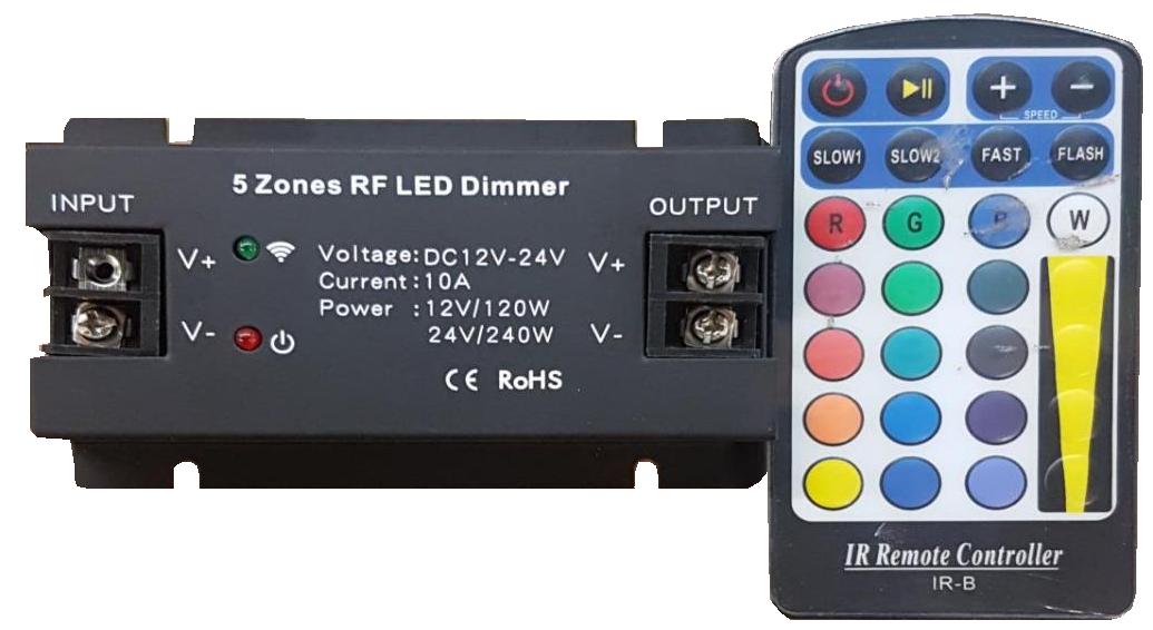 CON-RD5Z-CONTROL  CONTROLADOR P/TIRAS LED, 10A 12/24V C/MANDO CON-RD5Z-MANDO